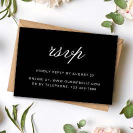 Cartão RSVP Casamento Simples Elegante Formal Preto e Branco