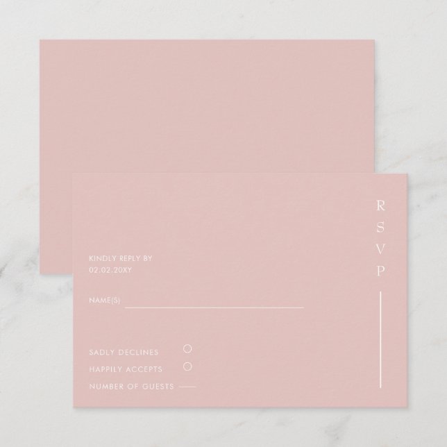 Cartão RSVP Casamento Simples Elegante Mínimo de Blush Moderno (Frente/Verso)