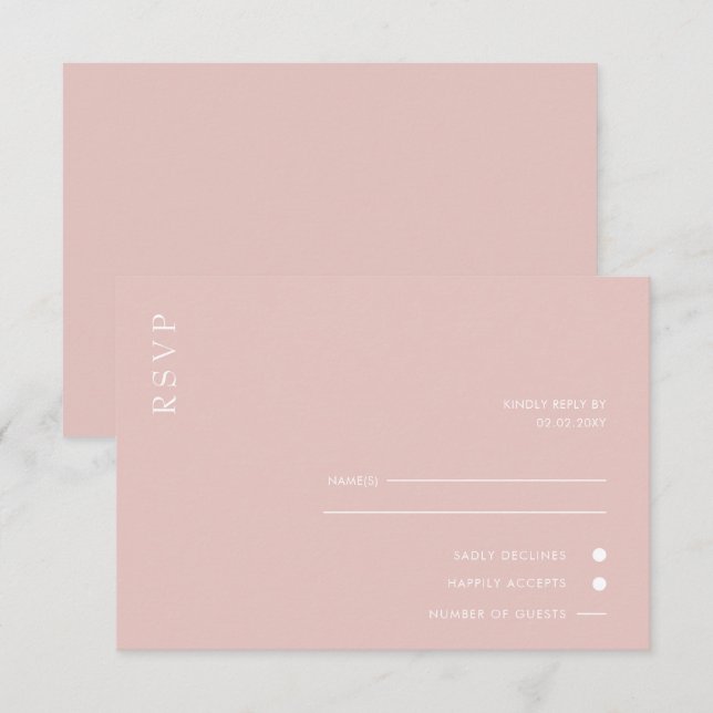 Cartão RSVP Casamento Simples Elegante Mínimo de Blush Moderno (Frente/Verso)