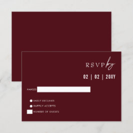 Cartão RSVP Casamento Simples Elegante Moderno da Borgonha