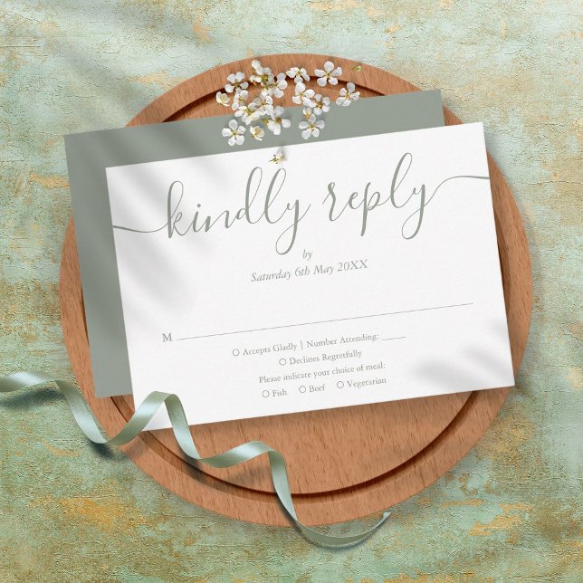 Cartão RSVP Casamento Simples Elegante Rota Verde Script (Criador carregado)