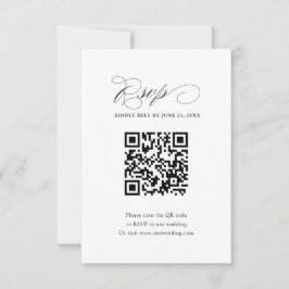 Cartão RSVP Casamento Simples em Preto e Branco com QR Code