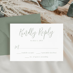 Cartão RSVP Casamento Simples em Tom de Verde Oliva com Letra 