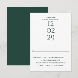 Cartão RSVP Casamento Simples Esmeralda Verde Data Especial