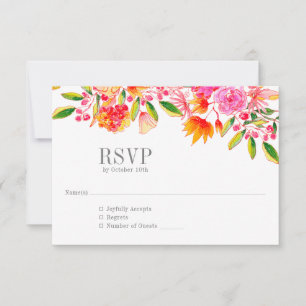Cartão RSVP Casamento Simples Floral Laranja Cor-de-Rosa Moder