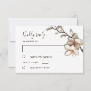 Cartão RSVP Casamento Simples Magnólia em 3D Marfim