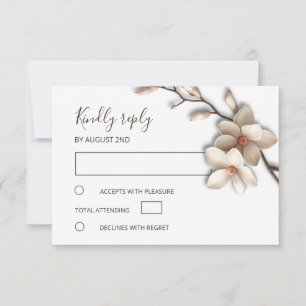 Cartão RSVP Casamento Simples Magnólia em 3D Marfim