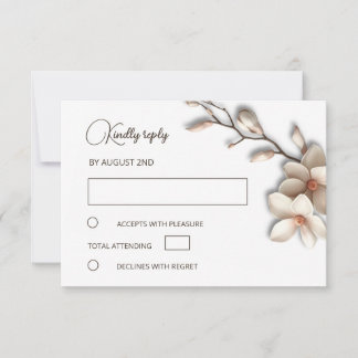 Cartão RSVP Casamento Simples Magnólia Marfim 3D