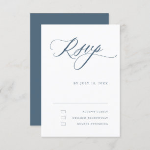 Cartão RSVP Casamento Simples Minimalista da Caligrafia Azul