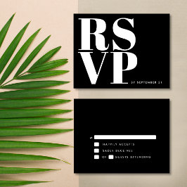 Cartão RSVP Casamento Simples Minimalista Negrito Preto e Bran