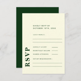 Cartão RSVP Casamento Simples Moderno Elegante Ivory & Verde