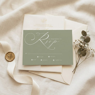 Cartão RSVP Casamento Simples Moderno em Verde e Branco