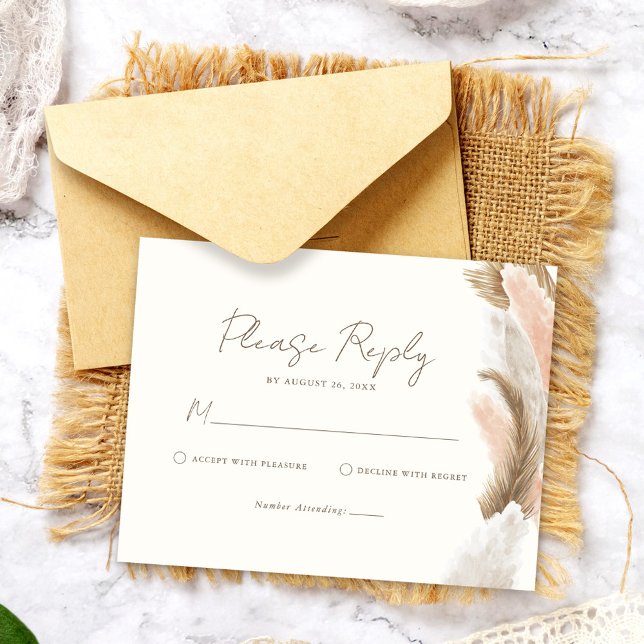Cartão RSVP Casamento Simples Moderno Rústico com Grama Pampas (Criador carregado)