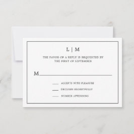 Cartão RSVP Casamento Simples Monograma Preto e Branco