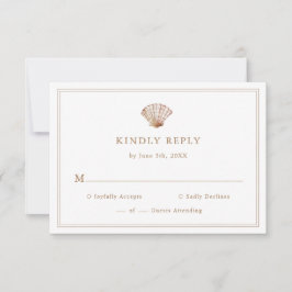 Cartão RSVP Casamento Simples na Praia de Tons Marrons com Con