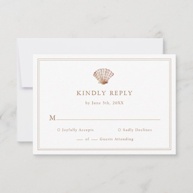 Cartão RSVP Casamento Simples na Praia de Tons Marrons com Con (Frente)