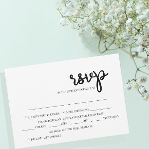 Cartão RSVP Casamento Simples Negro e Branco Minimalista