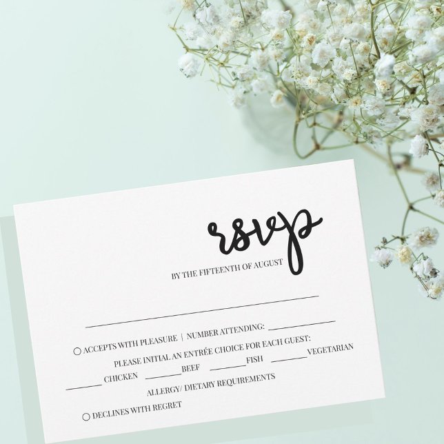 Cartão RSVP Casamento Simples Negro e Branco Minimalista (Criador carregado)