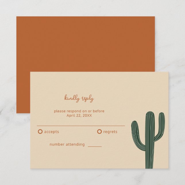 Cartão RSVP Casamento Simples no Deserto Boho (Frente/Verso)