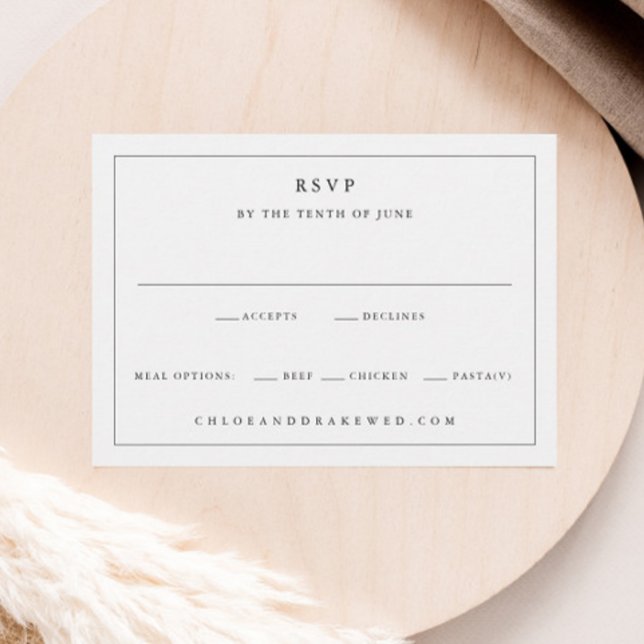 Cartão RSVP Casamento Simples Preto e Branco  (Simple Wedding RSVP Enclosure Card with Meal Options.)