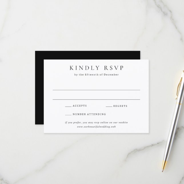 Cartão RSVP Casamento Simples Preto e Branco Clássico (Frente/Verso In Situ)