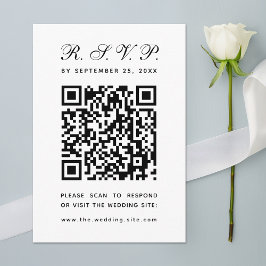 Cartão RSVP Casamento Simples Preto e Branco com Código QR Min