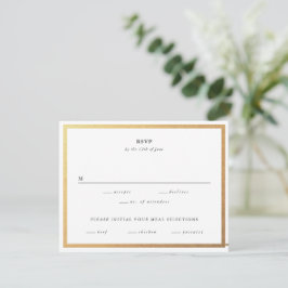 Cartão RSVP Casamento Simples Preto e Branco Dourado Elegante