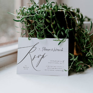 Cartão RSVP Casamento Simples Preto e Branco Moderno