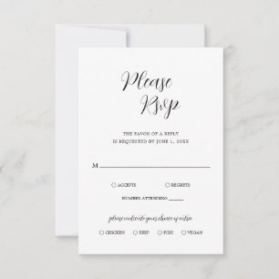 Cartão RSVP Casamento Simples, Preto e Branco Moderno