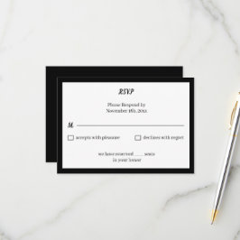 Cartão RSVP Casamento Simples Preto e Branco Personalizado