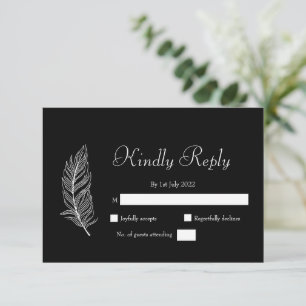 Cartão RSVP Casamento Simples Preto e Branco ROE