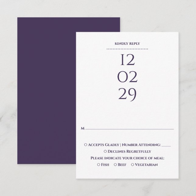 Cartão RSVP Casamento Simples Roxo Data Especial (Frente/Verso)