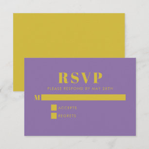Cartão RSVP Casamento Simples Roxo e Amarelo Moderno
