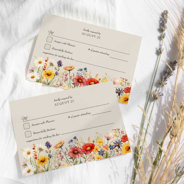 Cartão RSVP Casamento Simples Rustic Wildflower Elegant Floral (Simple Floral RSVP Card from Rustic Wildflower Wedding Collection by Darling & May)