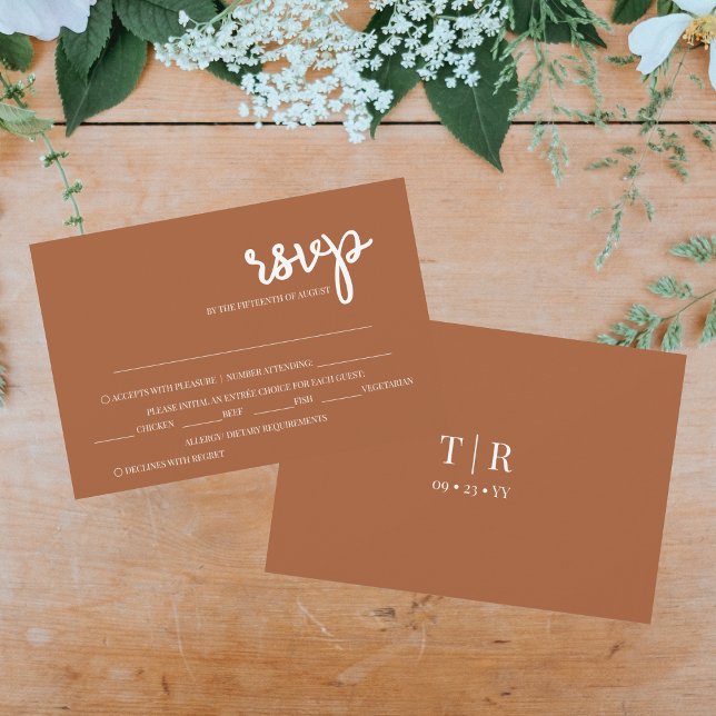 Cartão RSVP Casamento Simples Terracotta Elegante (Criador carregado)