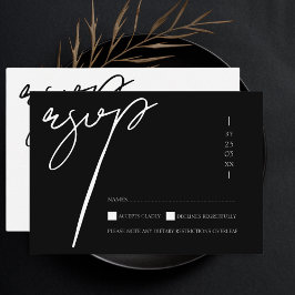 Cartão RSVP Casamento Simples Tipografia Script Preto Branco