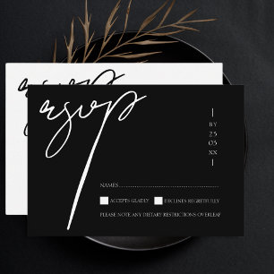 Cartão RSVP Casamento Simples Tipografia Script Preto Branco