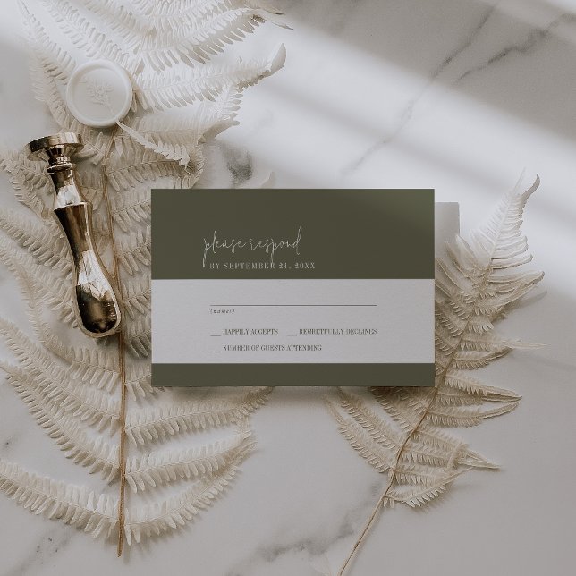 Cartão RSVP Casamento Simples Verde Azeitona Moderno (Criador carregado)