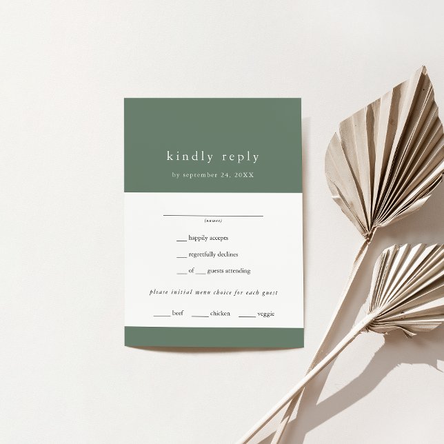 Cartão RSVP Casamento Simples Verde da Sala de Montanha Modern (EMELIA Modern Mountain Sage Green Simple Wedding RSVP Card)