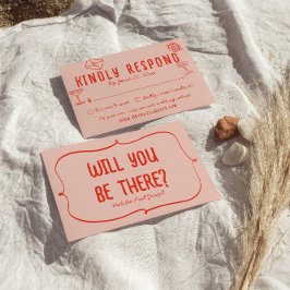 Cartão RSVP Casamento Simples Vermelho Cor-de-Rosa Cor-de-Rosa