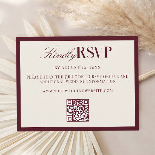 Cartão RSVP Casamento Sofisticado Burgundy Old Money