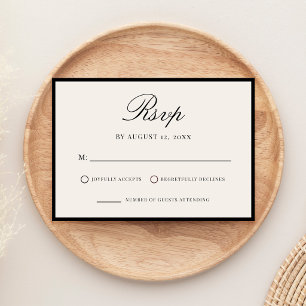 Cartão RSVP Casamento Sofisticado Preto e Marfim Old Money
