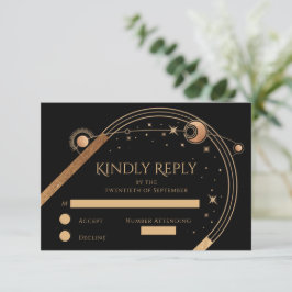 Cartão RSVP Casamento Sol Lua Estrelas Ouro Preto