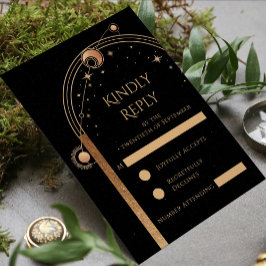 Cartão RSVP Casamento Sol Lua Estrelas Ouro Preto