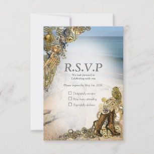 Cartão RSVP Casamento Steampunk pelo Mar