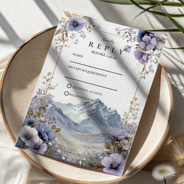Cartão RSVP Casamento Suave na Montanha com Flores Silvestres (Criador carregado)