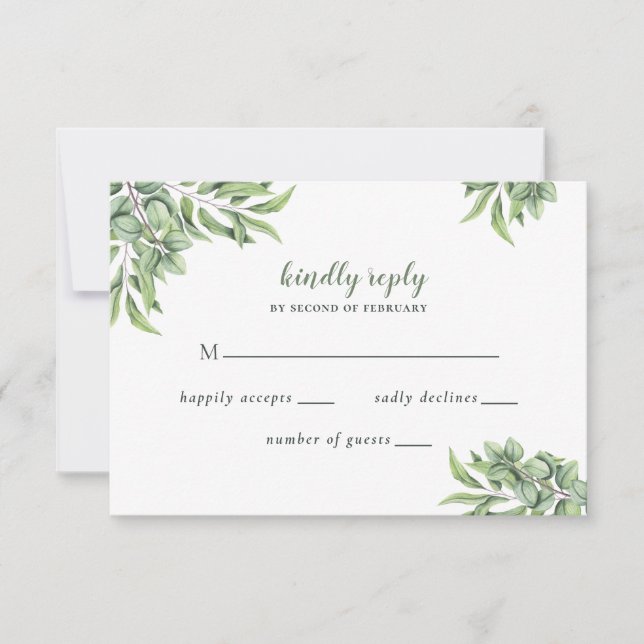 Cartão RSVP Casamento Suculento Rustic Eucalyptus Greenery (Frente)