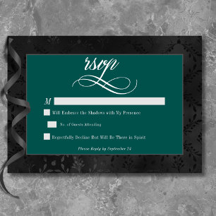 Cartão RSVP Casamento Teal Negro Negro Escuro Satin Damask
