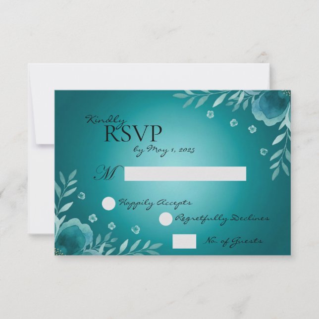 Cartão RSVP Casamento Teal Whisper Blooms (Frente)
