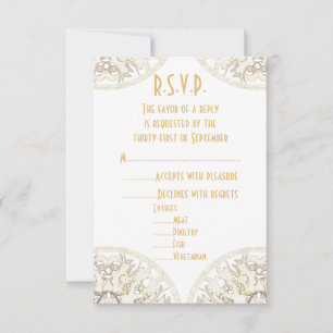 Cartão RSVP Casamento tema damasco antigo R.S.V.P. de filigran